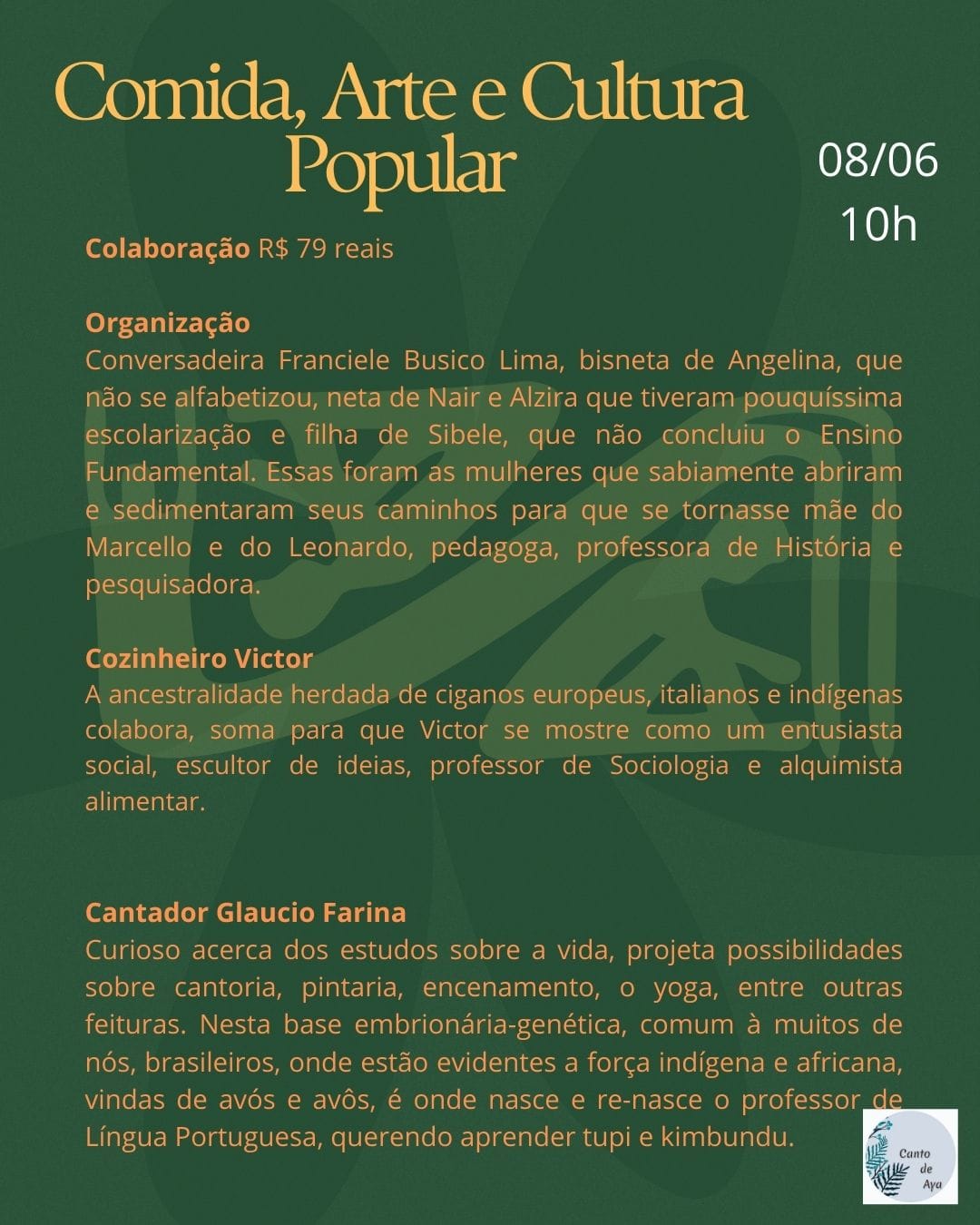 Informações sobre os organizadores do evento Comida, Arte e Cultura Popular